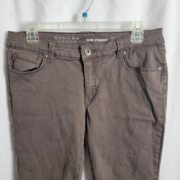 Sonoma Size 10 Life & Style Slim Straight Pants Brown  5 pocket soft cotton EUC - Picture 5 of 11